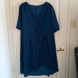 Dex Teal Blue Flowy Faux Wrap Dress